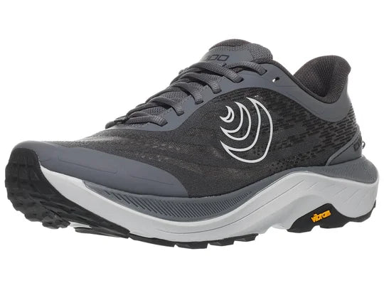 Men's Topo Ultraventure 4. Grey upper. Grey midsole. Lateral view.