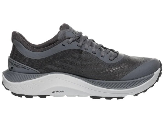 Men's Topo Ultraventure 4. Grey upper. Grey midsole. Medial view.