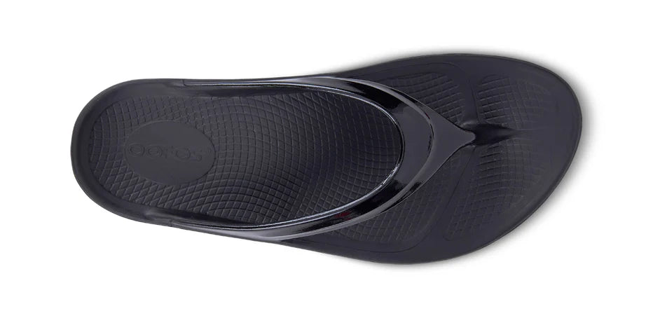 Oofos Oolala Sandal. Black. Top view.