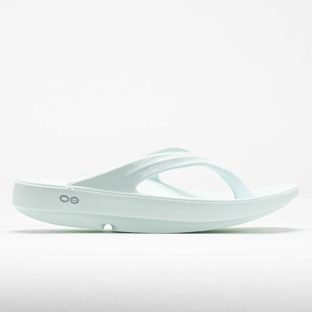 Oofos Oolala Sandal. Light Blue. Lateral view.