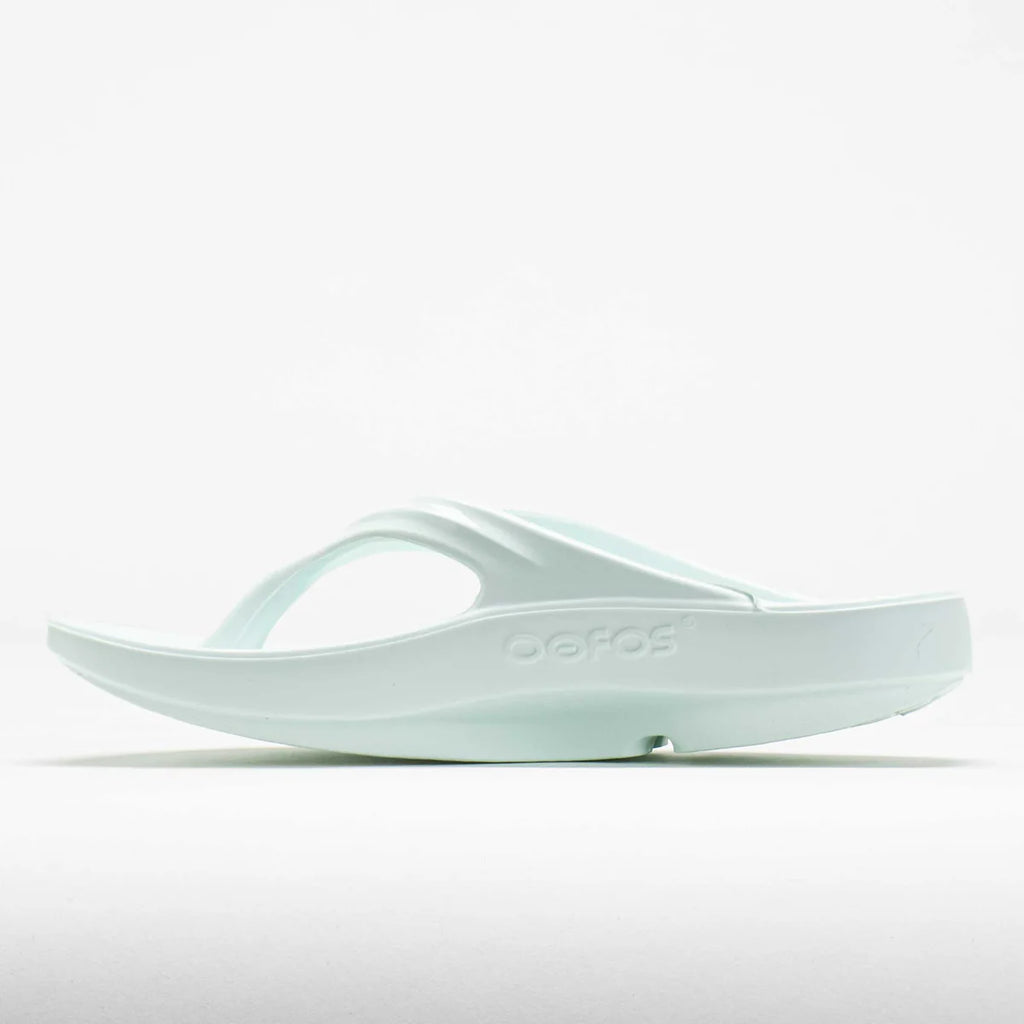 Oofos Oolala Sandal. Light Blue. Medial view.