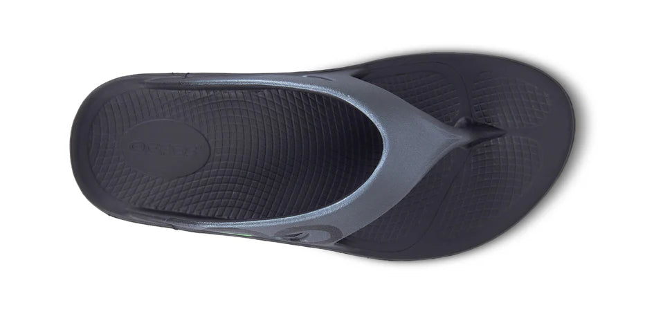 Oofos Ooriginal Sport Sandal. Gray upper. Black midsole. Top view.