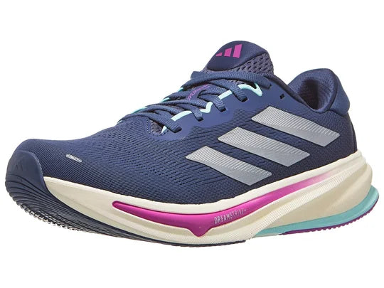 Women's Adidas Supernova Rise 2. Navy upper. Off White midsole. Lateral view.