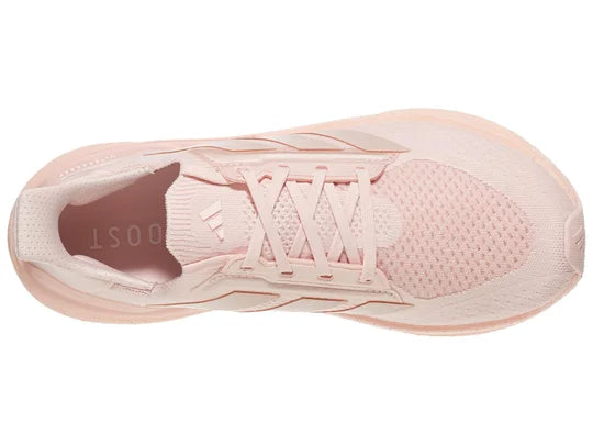 Women's Adidas Ultraboost 5X. Light Pink upper. Light Pink midsole. Top view.