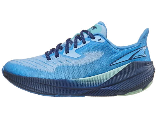 Women's Altra Experience Flow. Light Blue upper. Blue midsole. Lateral view.
