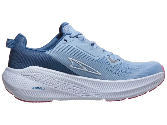 Women's Altra Forward Via. Blue upper. Blue midsole. Medial view.