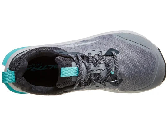 Women's Altra Lone Peak 9. Gray upper. Gray midsole. Top view.