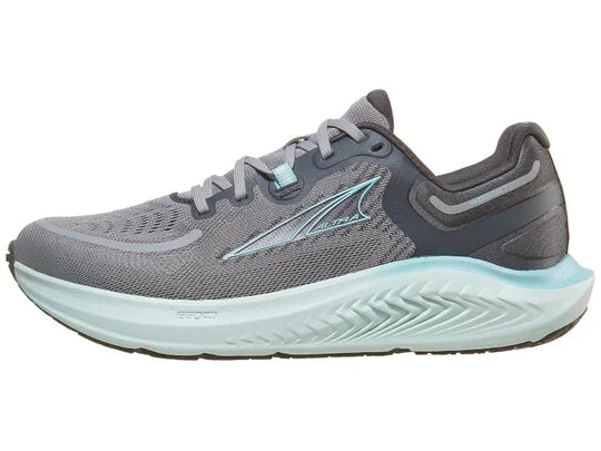 Women's Altra Paradigm 7. Grey upper. Off white midsole. Lateral view.