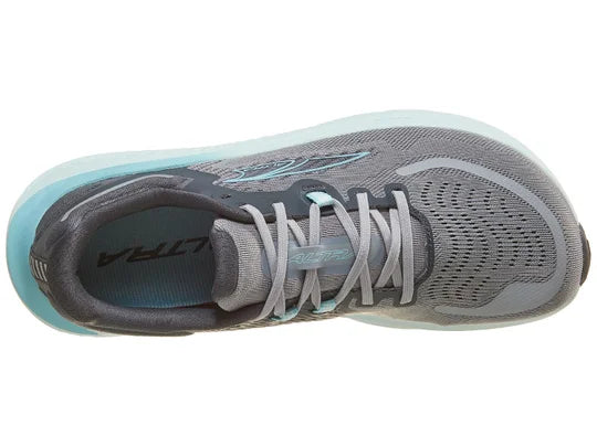 Women's Altra Paradigm 7. Grey upper. Off white midsole. Top view.