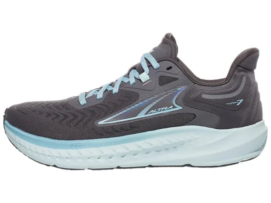 Women's Altra Torin 7. Grey upper. Light Grey midsole. Lateral view.