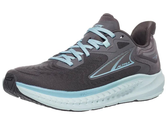 Women's Altra Torin 7. Grey upper. Light Grey midsole. Lateral view.