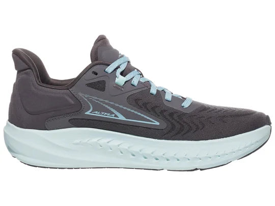 Women's Altra Torin 7. Grey upper. Light Grey midsole. Medial view.