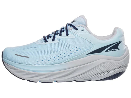 Women's Altra Via Olympus 2. Blue upper. Grey midsole. Lateral view.