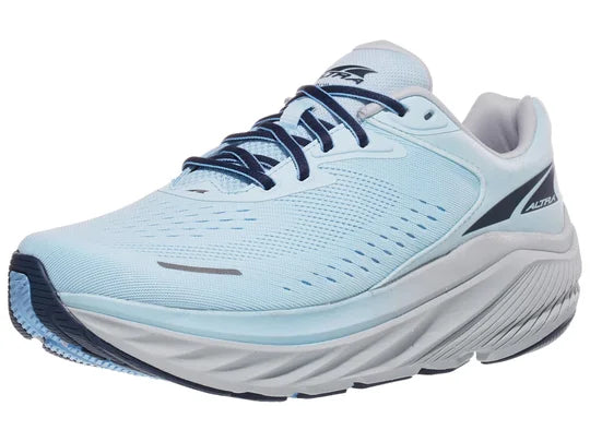 Women's Altra Via Olympus 2. Blue upper. Grey midsole. Lateral view.