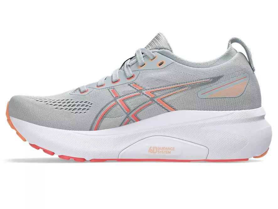 Women's Asics Gel-Kayano 31. Grey upper. White midsole. Medial view.