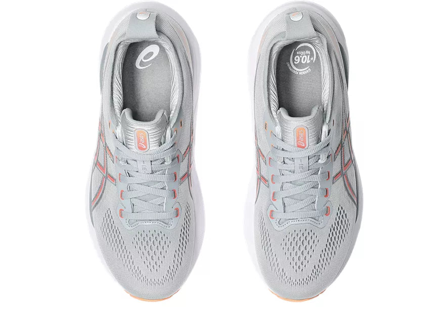 Women's Asics Gel-Kayano 31. Grey upper. White midsole. Top view.