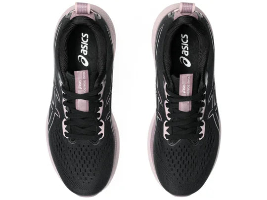 Women's Asics GlideRide Max. Black upper. Light Pink midsole. Top view.