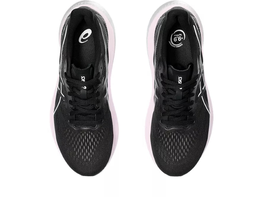 Women's Asics GT 2000 12. Black upper. White midsole. Top view.