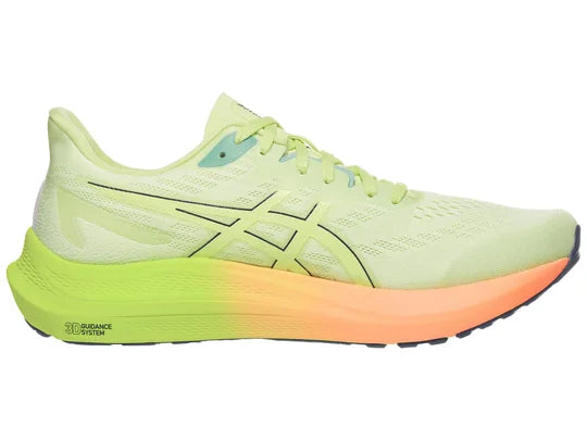 Women's Asics GT-2000 12. Light Green upper. Green/Pink midsole. Medial view.