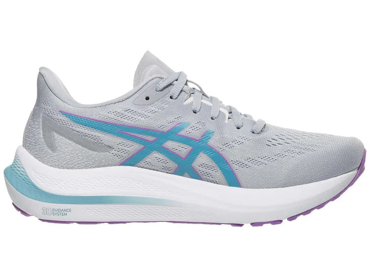 Women's Asics GT-2000 12. Light Grey upper. White midsole. Medial view.