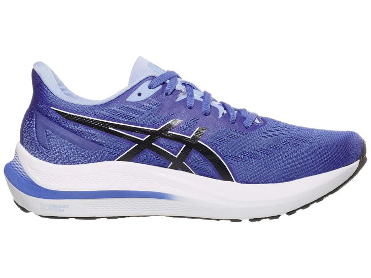 Women's Asics GT-2000 12. Blue upper. White midsole. Medial view.