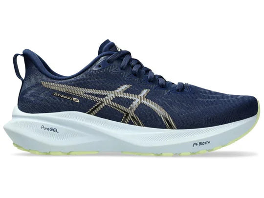 Women's Asics GT 2000 13. Blue upper. Grey midsole. Lateral view.