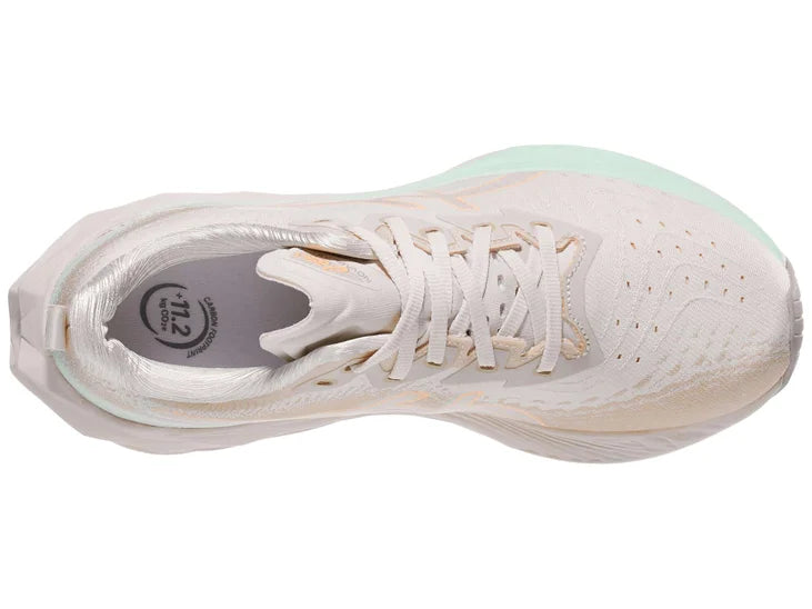 Women's Asics Novablast 4. White upper. White midsole. Top view.