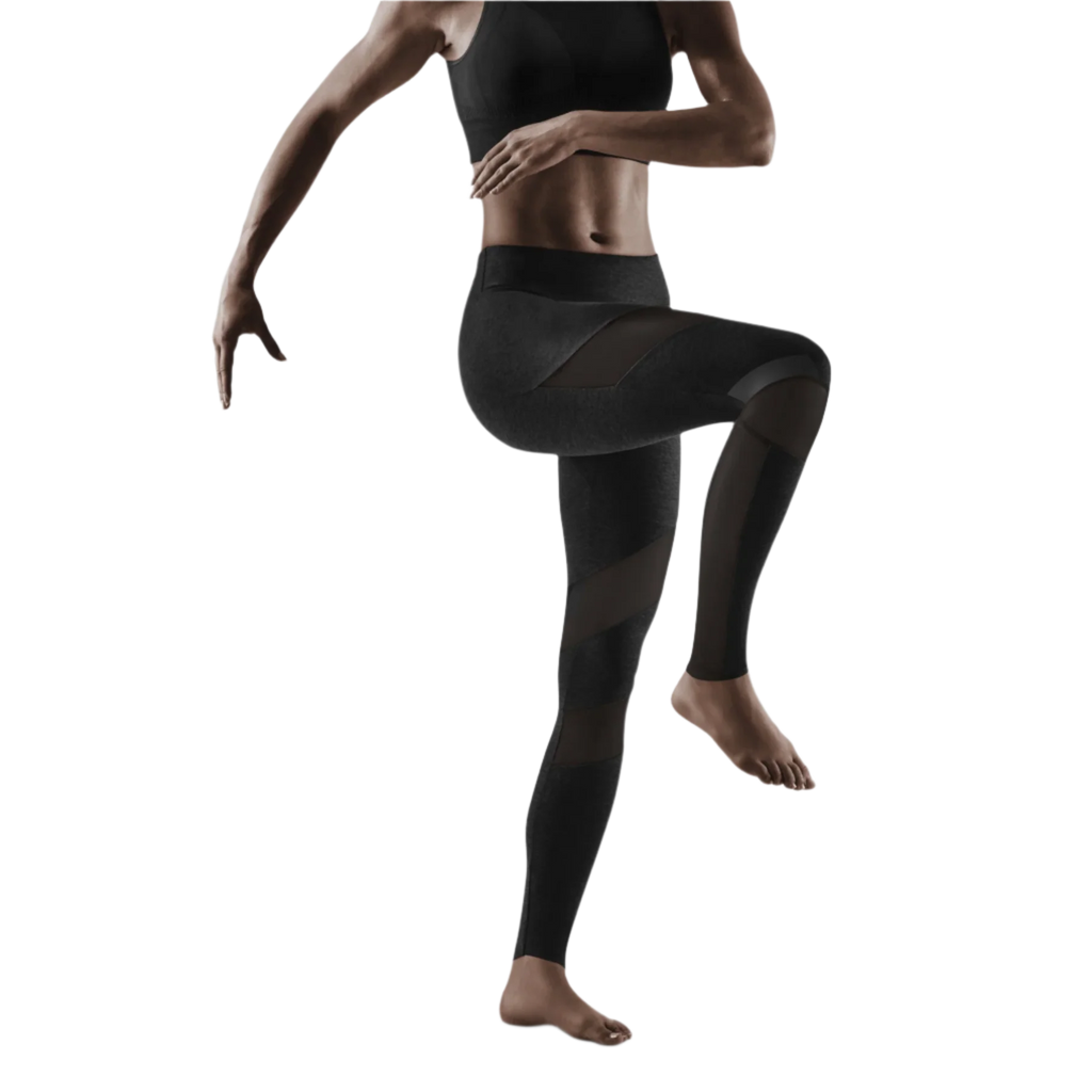 Women's CEP Training Tights. Black. Lateral view.