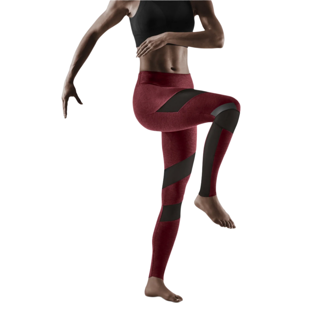 Women's CEP Training Tights. Red. Lateral view.