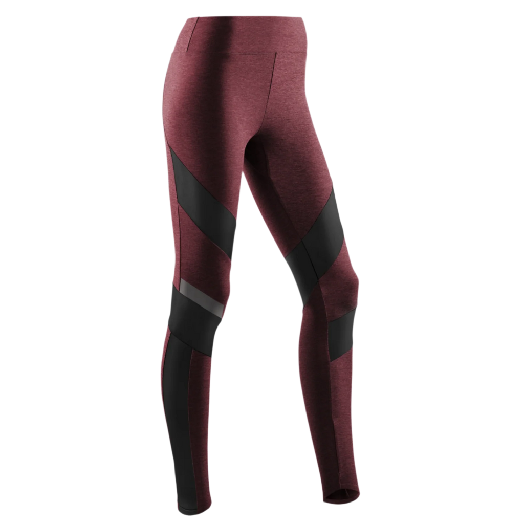 Women's CEP Training Tights. Red. Front/Lateral view.