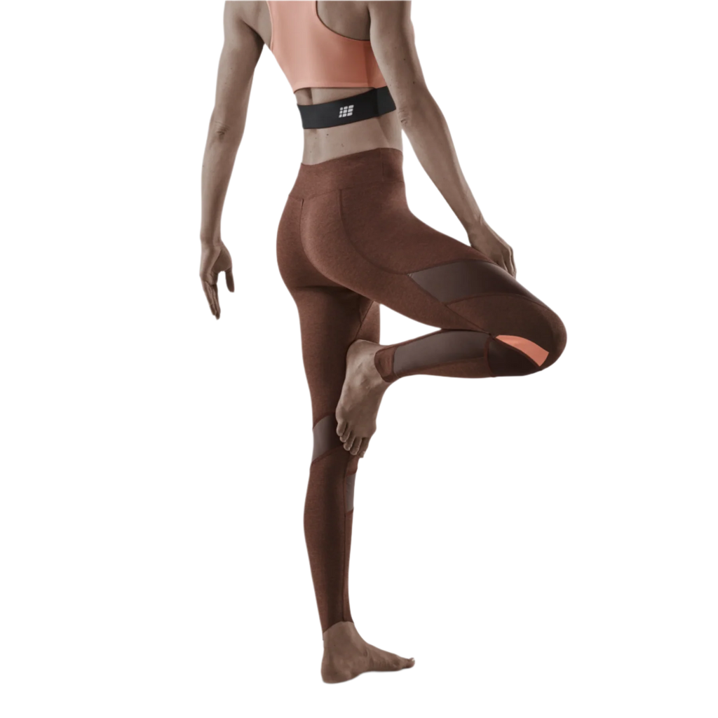 Women's CEP Training Tights. Rose. Rear/Lateral view.