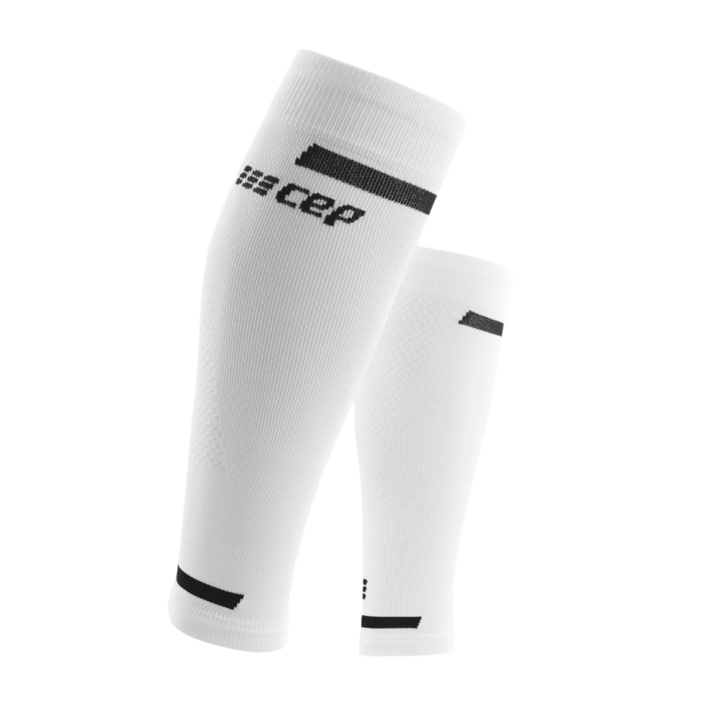 Women's CEP Calf Compression Sleeve. White. Lateral view.