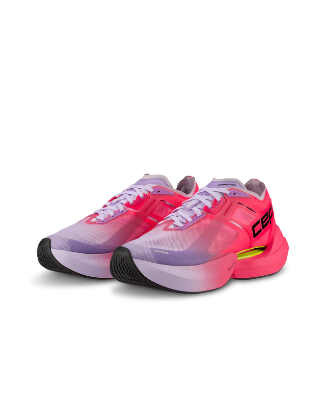 Women's CEP Pro Run Omnispeed. Pink/Purple upper. Pink/Purple midsole. Lateral view.