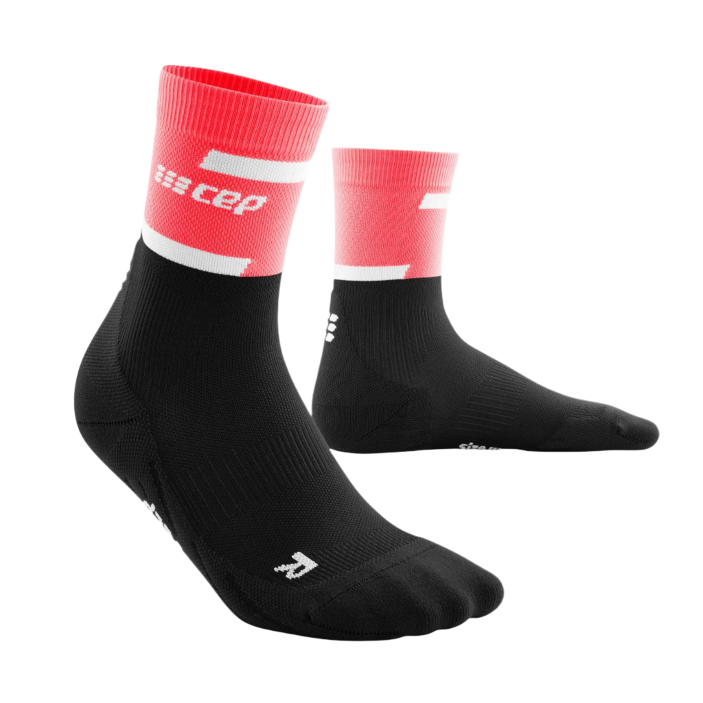 Women's CEP The Run 4.0 Compression Mid Socks. Pink/Black. Lateral view.