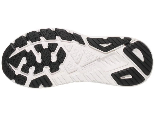 Women's Hoka Arahi 7. Black upper. White midsole. Bottom view.