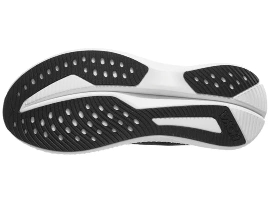 Women's Hoka Mach 6. Black upper. White midsole. Bottom view.