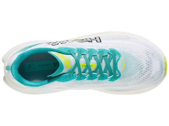 Women's Hoka Mach X. White upper. White midsole. Top view.