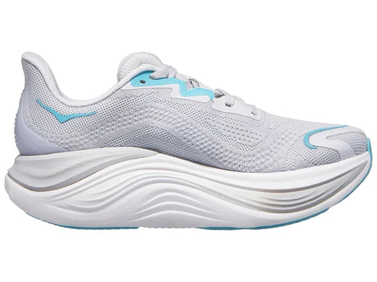 Women's Hoka Skyward X. Grey upper. Grey midsole. Medial view.