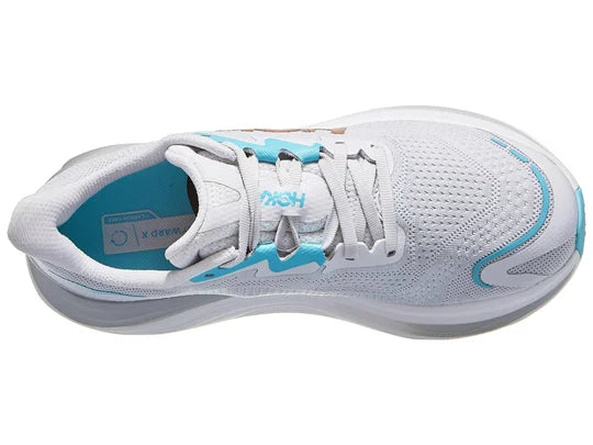 Women's Hoka Skyward X. Grey upper. Grey midsole. Top view.