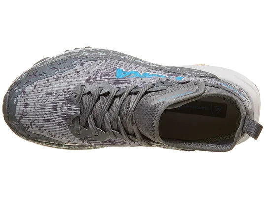 Women's Hoka Speedgoat 6 MID GTX. Grey upper. Grey midsole. Top view.