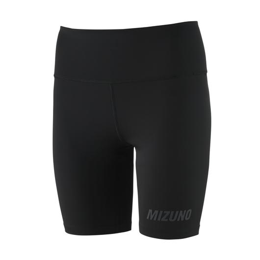 Women's Mizuno 8" Tights. Black. Front view.