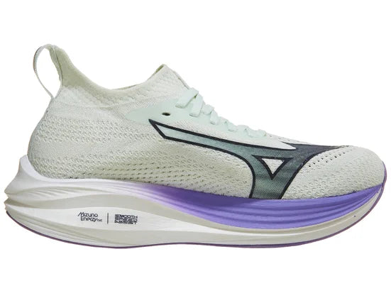 Women's Mizuno Neo Zen. White upper. Multicolored midsole. Medial view.