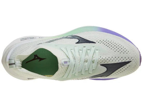 Women's Mizuno Neo Zen. White upper. Multicolored midsole. Top view.