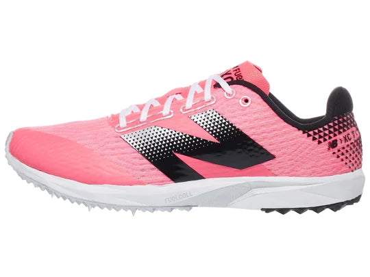 Women's New Balance FuelCell X 7 v5. Pink upper. White midsole. Lateral view.