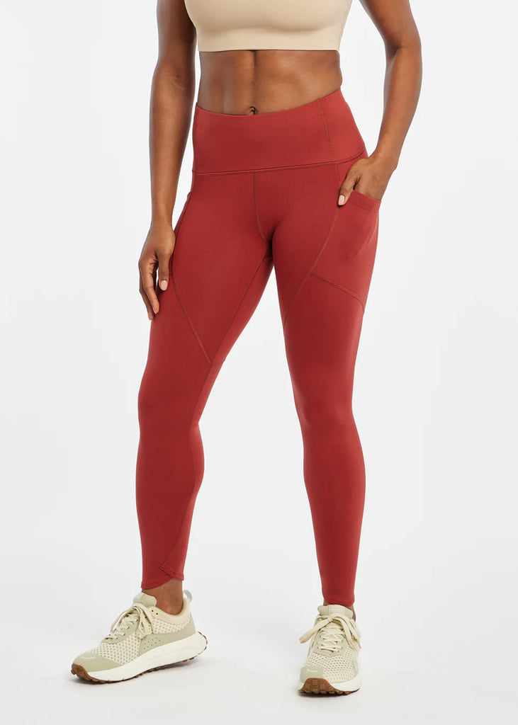 Women's Oiselle Flyout Tights. Red. Front view.