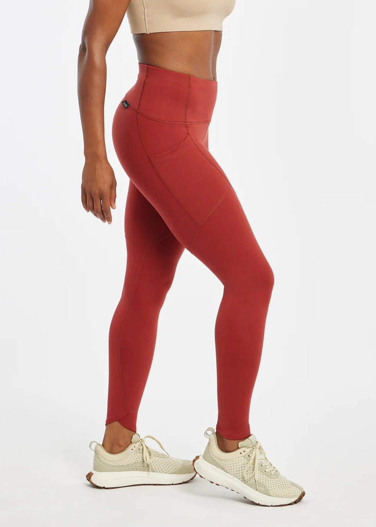 Women's Oiselle Flyout Tights. Red. Front/Lateral view.