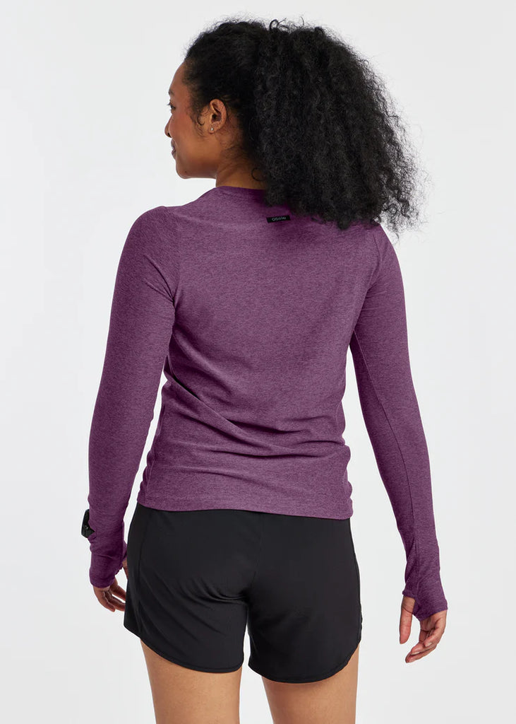 Women's Oiselle Lux Layer Long Sleeve. Dark Red. Rear view.