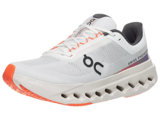 Women's On Running Cloudsurfer Next. White upper. White midsole. Lateral view.