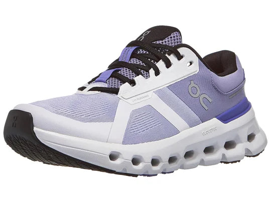 Women's On Cloudrunner 2. Blue upper. White midsole. Lateral view.