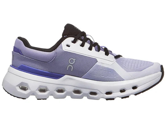 Women's On Cloudrunner 2. Blue upper. White midsole. Medial view.